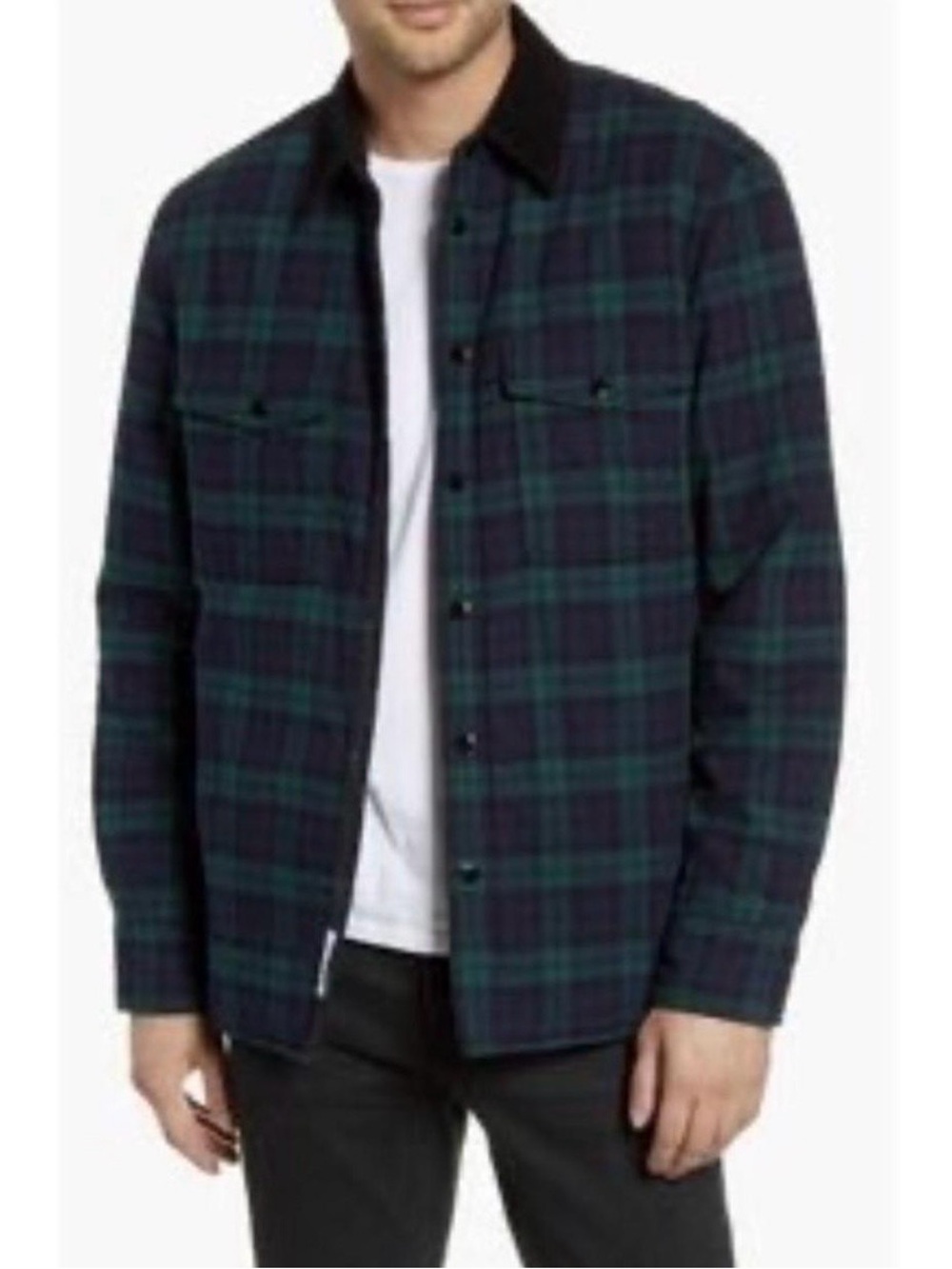 rag & bone Blackwatch Plaid Quilted Shirt Jacket in Green & Black